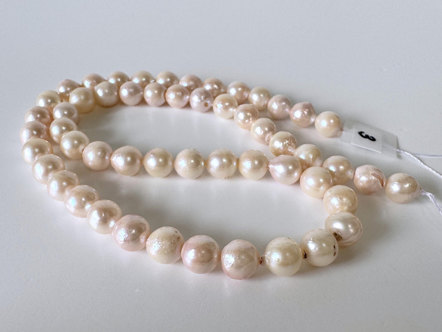 Japanese Akoya Pearl Strand 7-7.5mm Baroque Beads, White Pink Overtone (40cm + 5pcs, Saltwater Cultured)