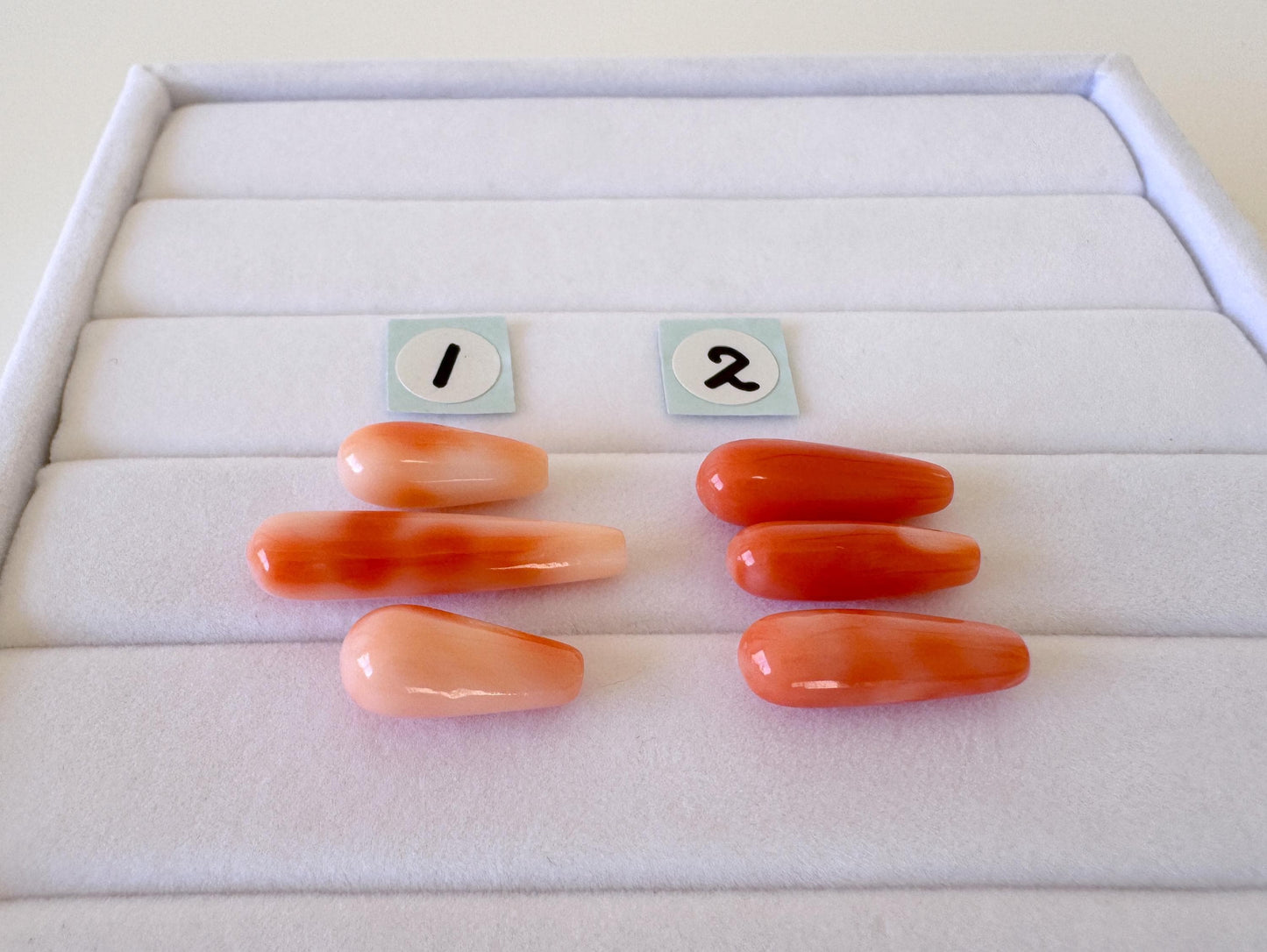 Natural Deep Sea Coral Drop Loose, Pink Orange, Jewelry Making, 3 Pcs set, Hole on Top