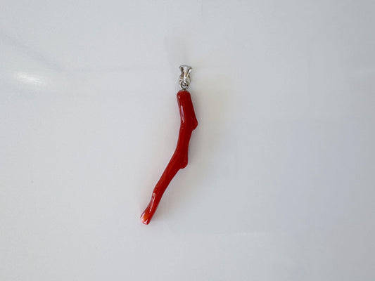 Natural Japanese Red Coral Branch Pendant, Aka Coral Branch, Length 43mm, Natural Color Japanese Red Coral, Silver (Rhodium-plated) Bail