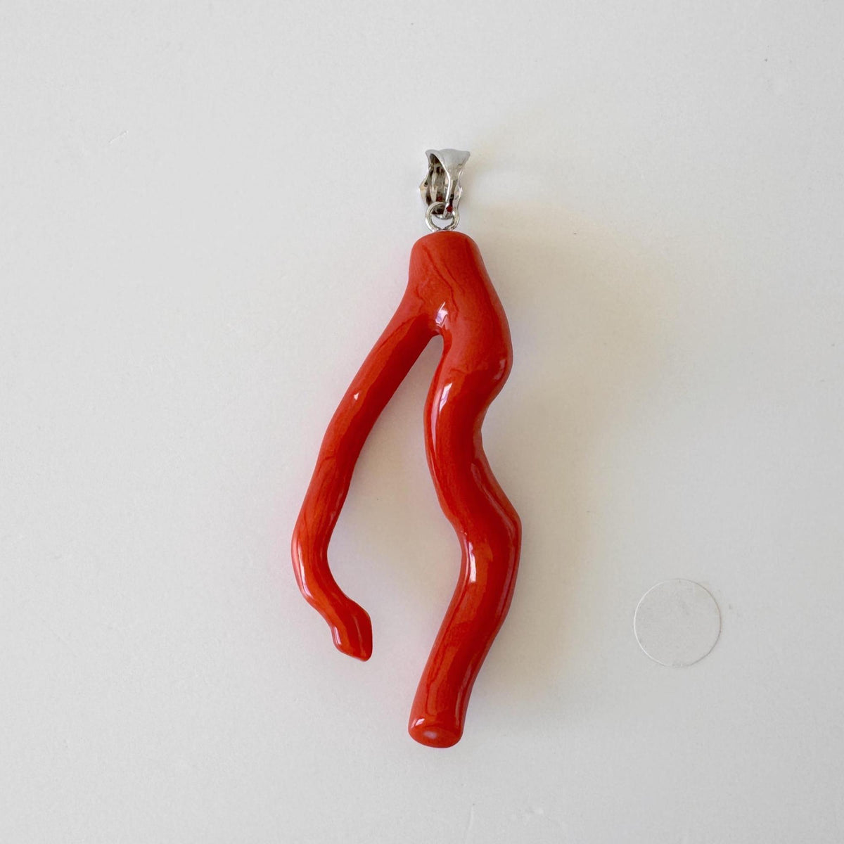 Momo Coral Branch Pendant: Japanese Coral Jewelry, Vermilion Orange (44mm, Rhodium-Plated Silver Bail)