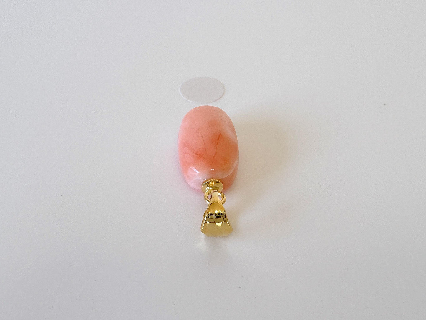 Natural Deep Sea Coral Oval Cabochon Pendant, 15.6x9mm, Natural Pink/Orange color coral, Silver (Gold-Plated) bail