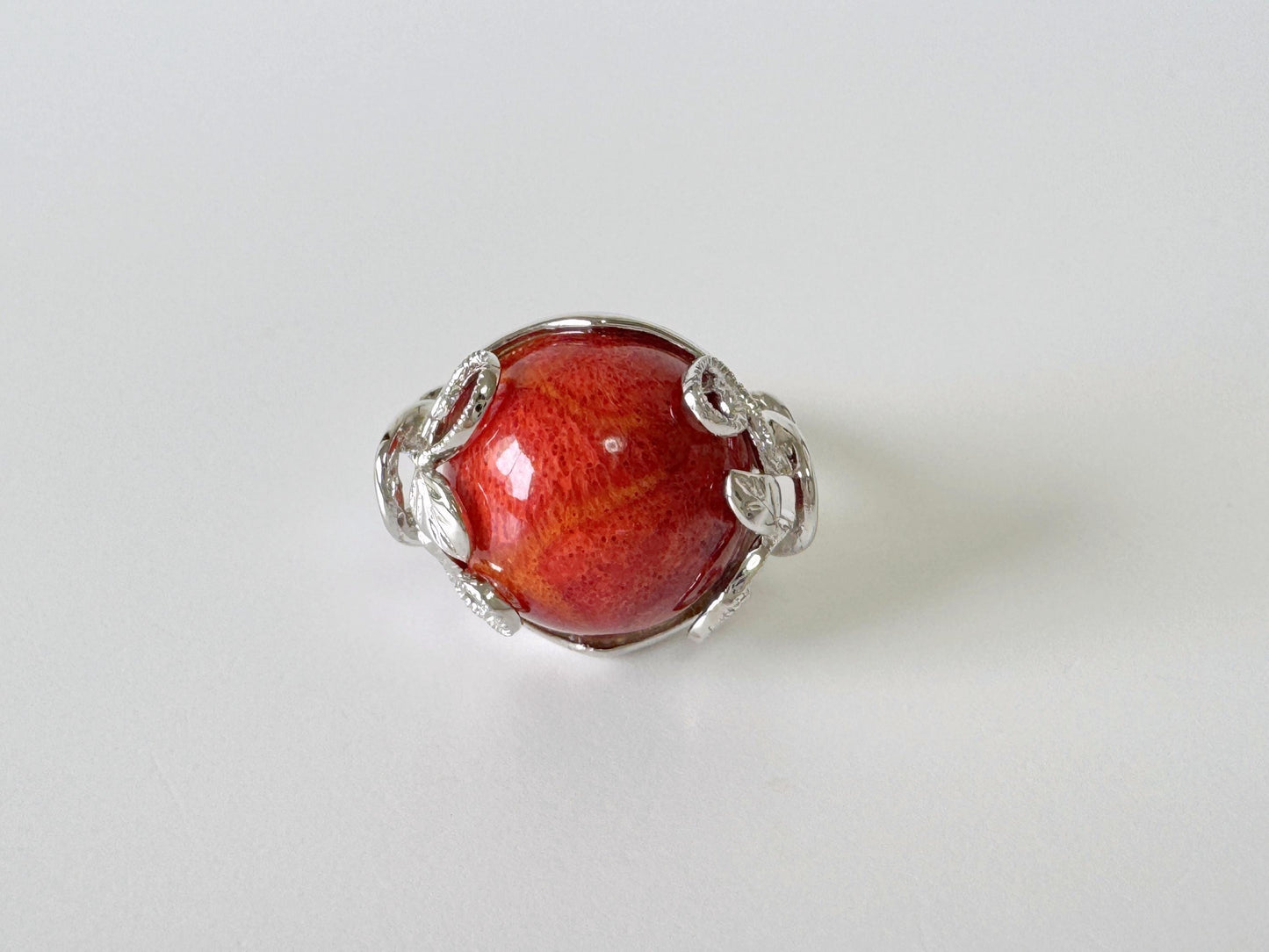 Sponge Coral Ring Half Circle Design: Ocean Inspired Natural Patterned Jewelry (Sterling Silver, Size Jp 15, US 7.5-8, UK O-P, IT 55)