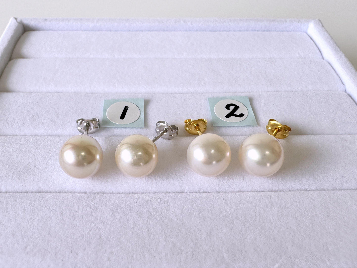 Japanese Akoya Pearl Stud Earrings - Cultured White Pearls, 8.5mm Size, Silver 925, Elegant Everyday Wear