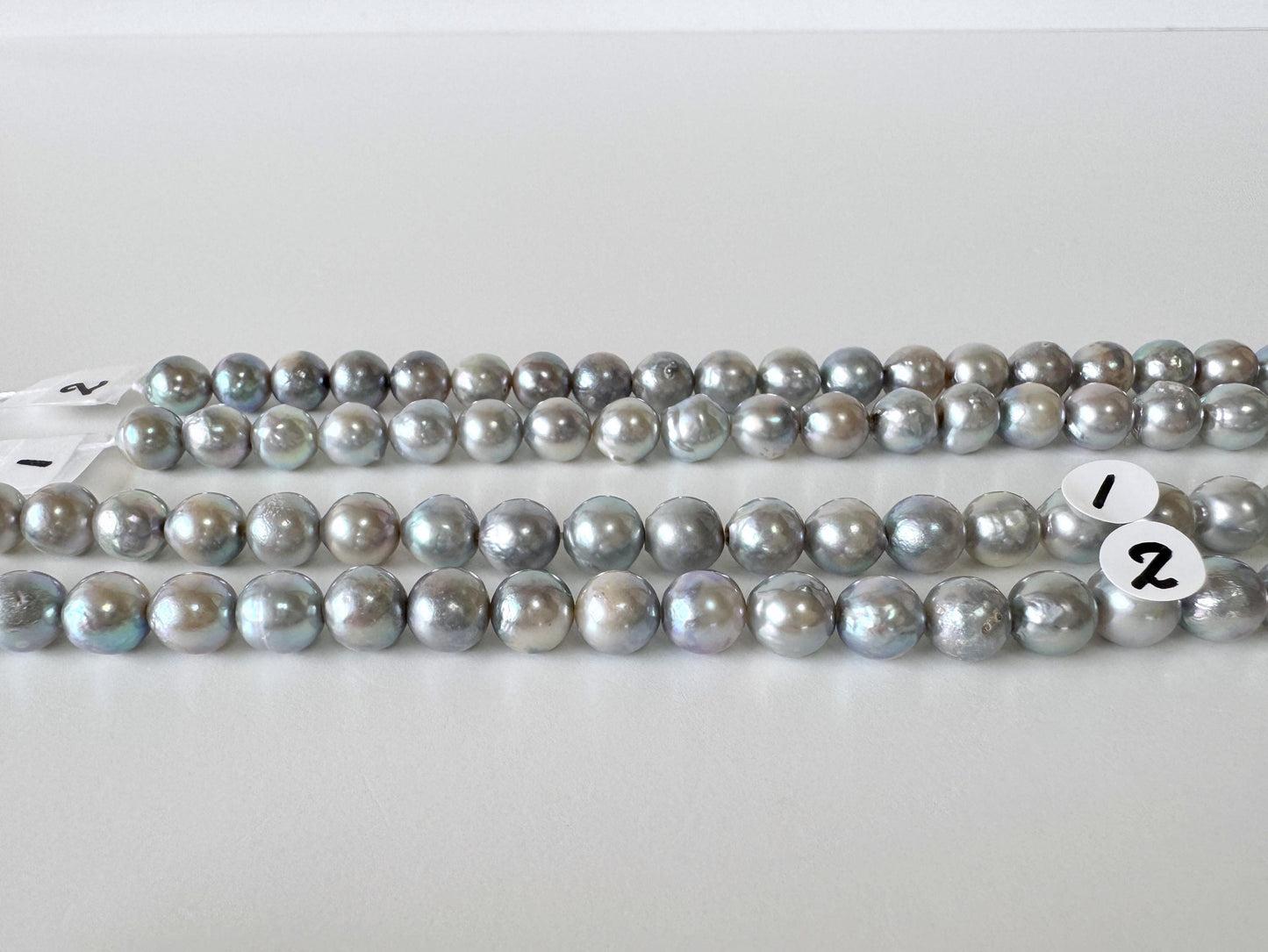 Japanese Akoya Pearl Strand - Cultured Semi-Round Beads - Natural Blue Silver Color, 7-7.5mm Size, Full 40cm Length + Additional 4 pcs