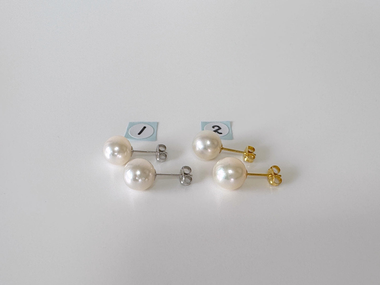 Japanese White Akoya Pearl Stud Earrings, 8.5mm, Silver 925 Post/Ear Nuts, Genuine Akoya Pearl, Salt water cultured pearl