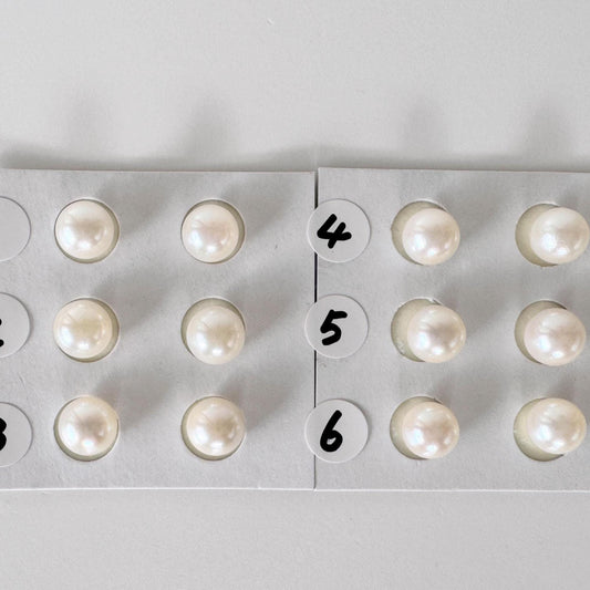 Japanese Akoya Cultured Pearl 7-7.5mm, Natural White Color, Half-Drilled Round loose, Price per Pair, Salt water pearl