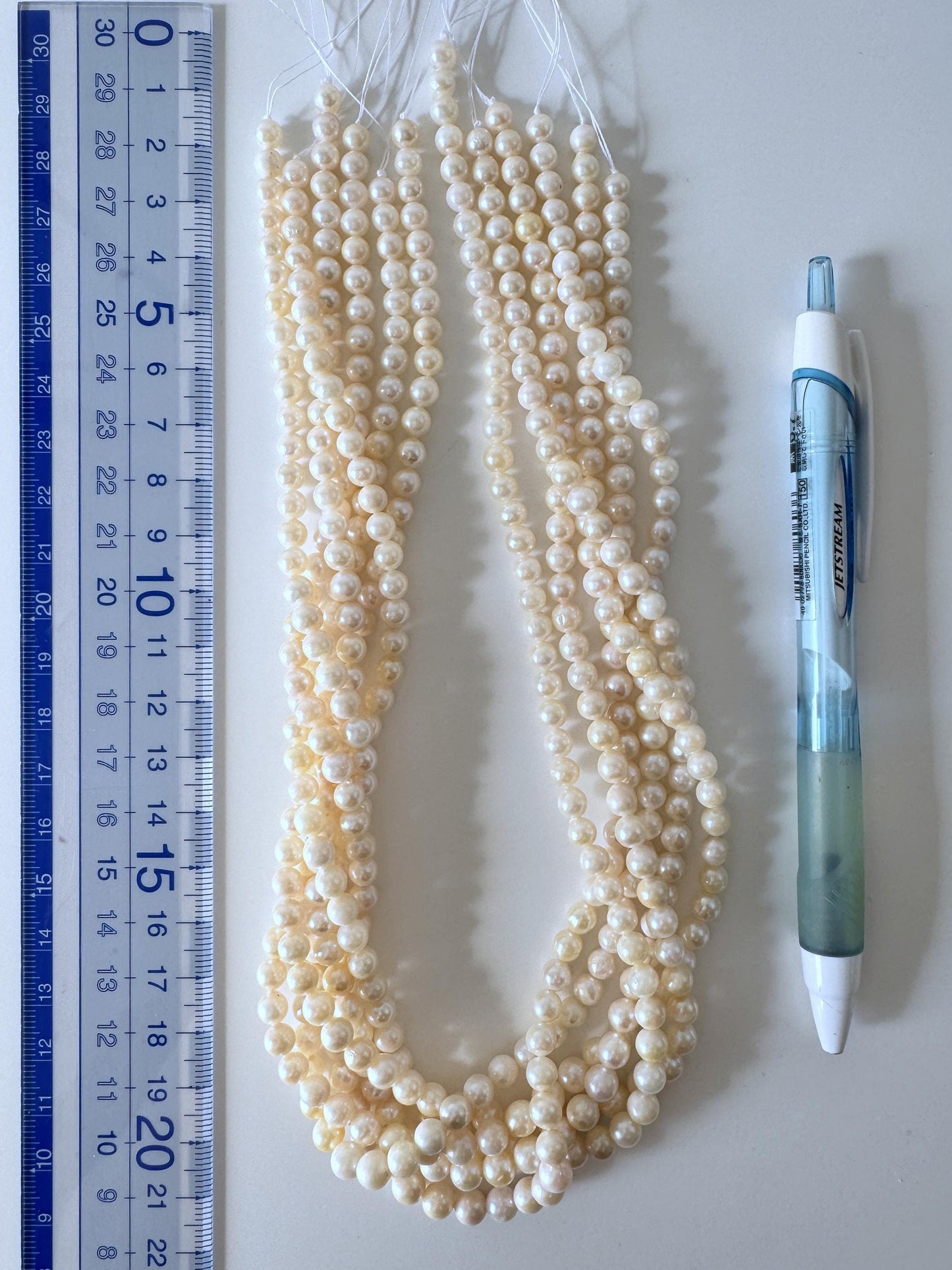 Japanese Akoya Pearl Strand - Cultured Saltwater Beads - 5-5.7mm Off White/Cream, Full 40cm Length, Jewelry Crafts, Value-Priced