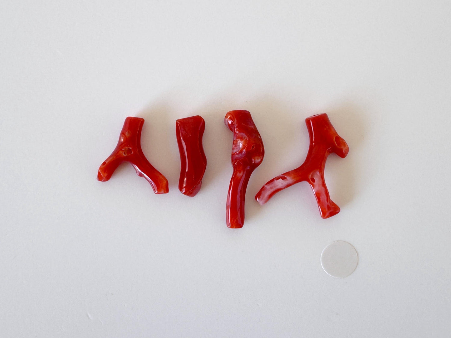 Red Coral Branch Set: Natural Aka Coral for Jewelry Making (16-24mm), Hole on Top (4 Pcs)