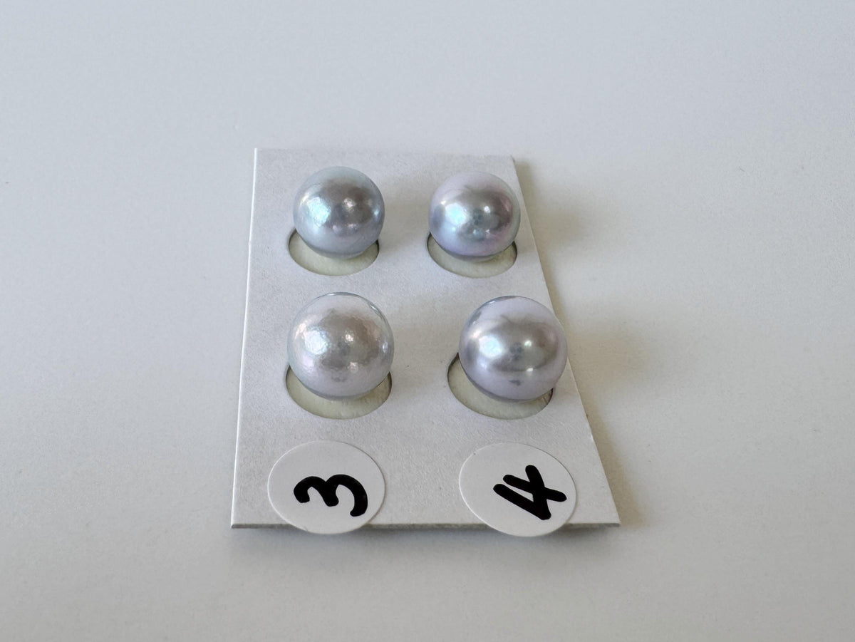 Japanese Blue/Silver (Treated) Akoya Pearl 8-8.5mm, Half-Drilled loose, Price per pair, Salt water pearl