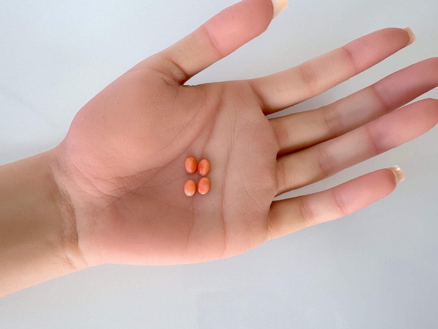 Deep Sea Coral Cabochons Natural Pink Orange Ovals, 7x5mm (Set of 4, Real Coral, Jewelry Supplies)