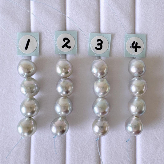 Japanese Natural blue/silver color Akoya Pearl Beads, 7.5-8mm, Mini Strand, Short Strand of 4 Pieces, Cultured in Sea Water