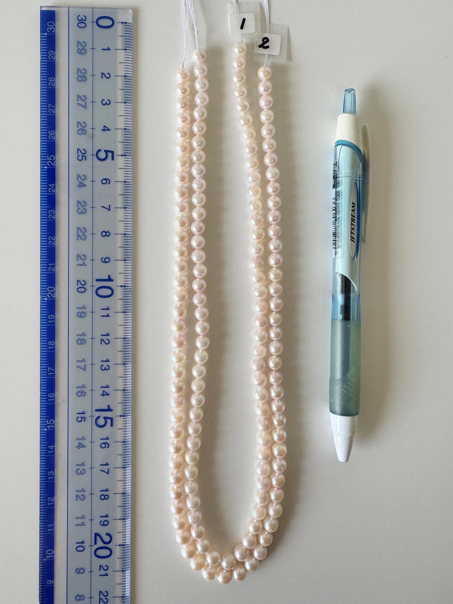 Akoya Pearl Strand: 5.5-6mm Japanese Cultured Pearls, White Pink Overtone | Full Strand, Saltwater Gems, 40cm Length