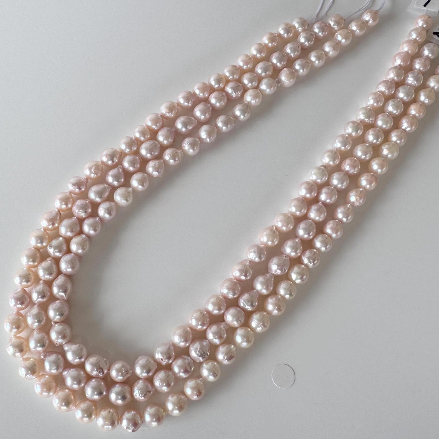 Japanese Akoya Pearl Strand 7-7.5mm Baroque Beads, White Pink Overtone (40cm, Saltwater Cultured)