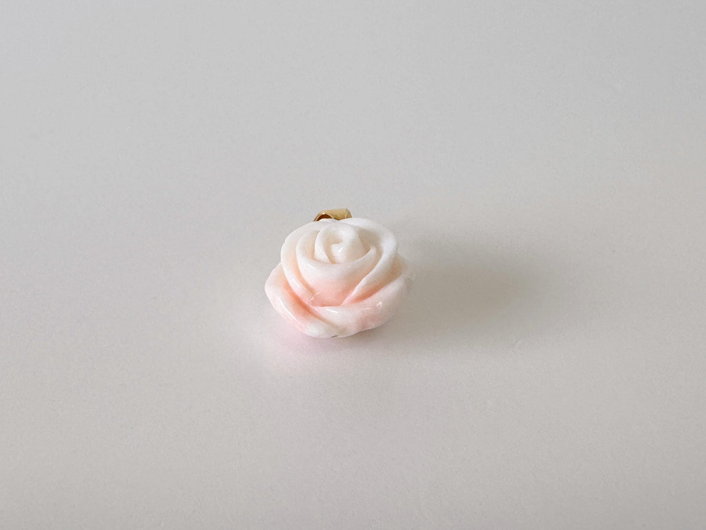 Natural Coral Rose Pendant: Pink and White Carved Deep Sea Coral Jewelry (13.3x13.2mm, Silver Gold Plated Bail, Genuine Amulet)