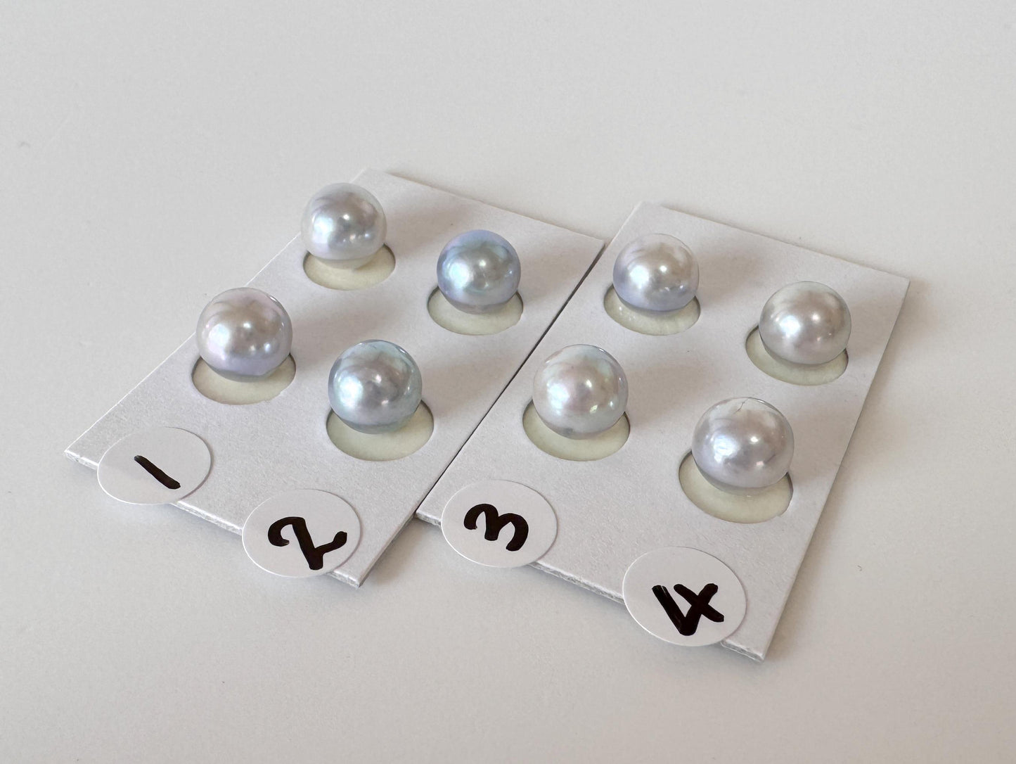 Akoya Pearls Loose Natural Blue/Silver Half-Drilled: 7-7.5mm, Japanese Cultured Saltwater Beads, Pair Pricing | Jewelry Supplies