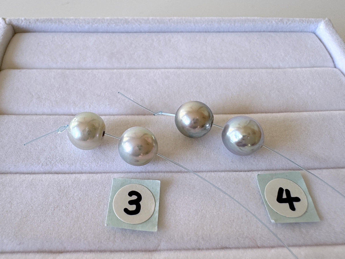 Japanese Akoya Pearl Beads Natural Blue Silver, Cultured Saltwater Pearls (8-8.5mm, Genuine, Mini Strand, 2 Pieces)