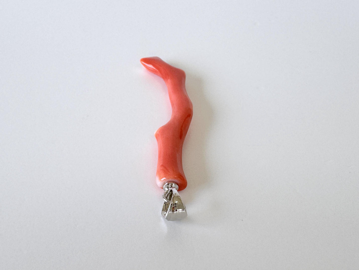 Momo Coral Branch Pendant Natural Jewelry, Japanese Orange Coral (46mm Length, Rhodium-Plated Silver Bail)