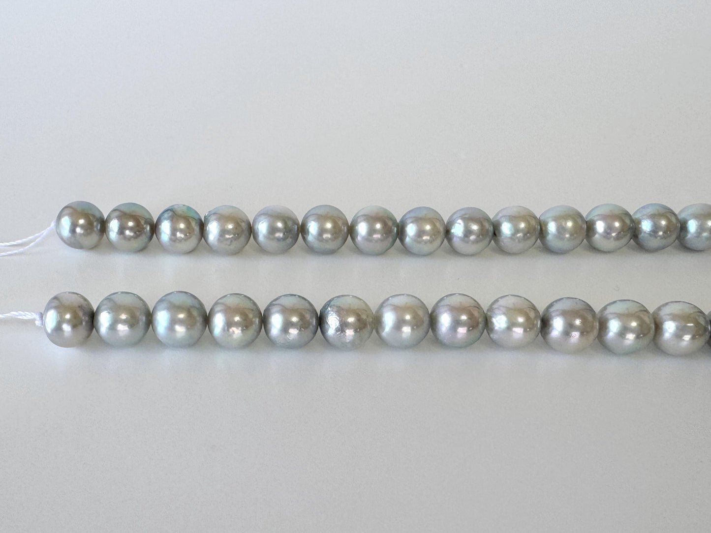 Japanese Akoya Pearl Strand: Natural Blue Silver 8-8.5mm Beads, Cultured Saltwater Pearls | Full 40cm Length, Jewelry Supplies