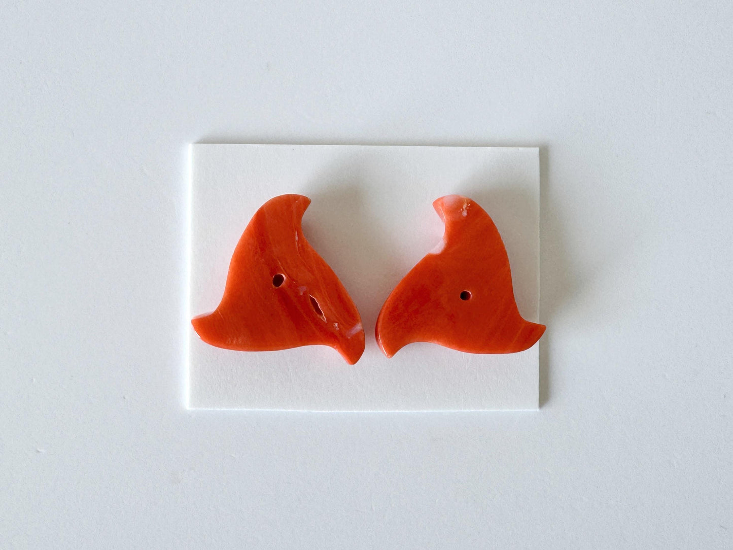 Momo Coral Loose | Unique Carved Pair | Natural Orange | 18X18.5mm | Back Hole Jewelry Supplies