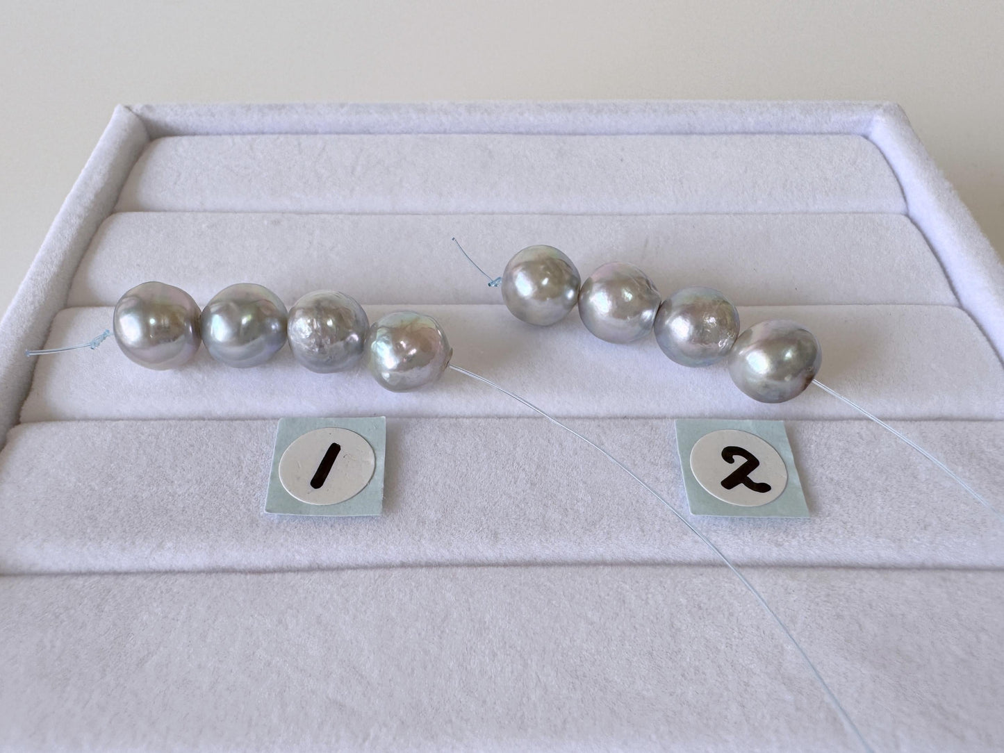 Japanese Natural blue/silver color Akoya Pearl Beads, 7.5-8mm, Mini Strand, Short Strand of 4 Pieces, Cultured in Sea Water