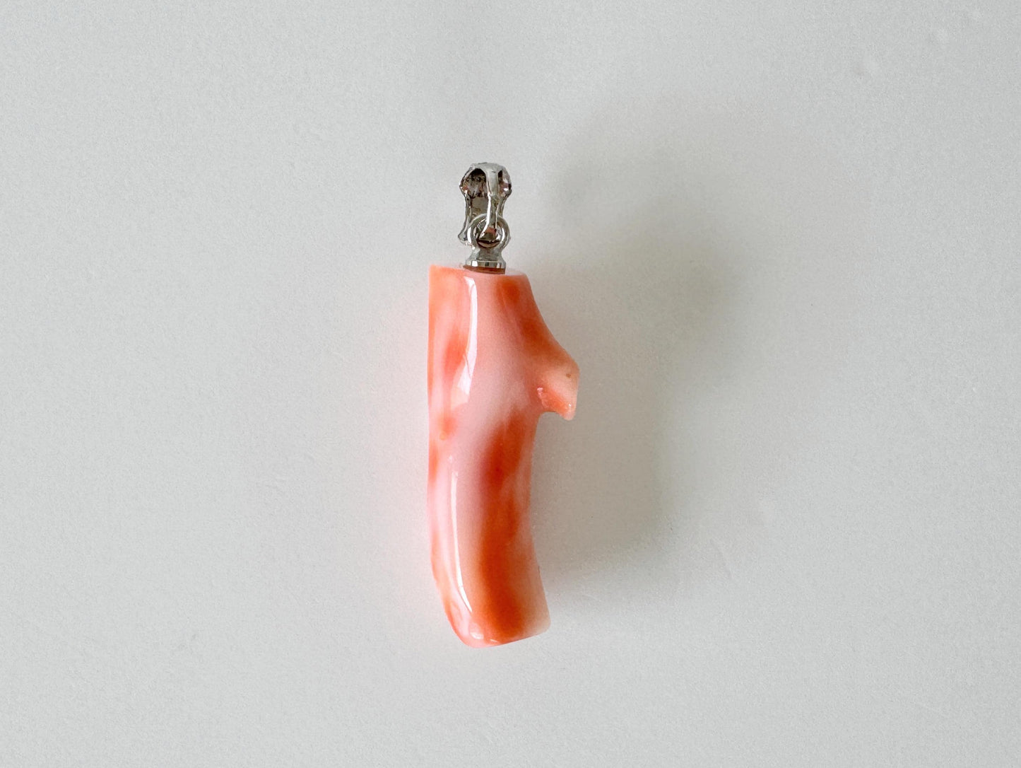 Coral Branch Pendant Natural, Pink Orange  Deep Sea Coral (27mm Length, Rhodium-Plated Silver Bail, Real Organic Jewelry)