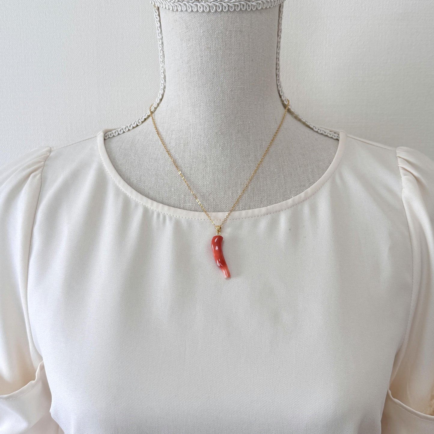 Momo Coral Branch Pendant Natural, Japanese Orange Coral (30mm, Silver Gold-Plated Bail, Genuine Jewelry)