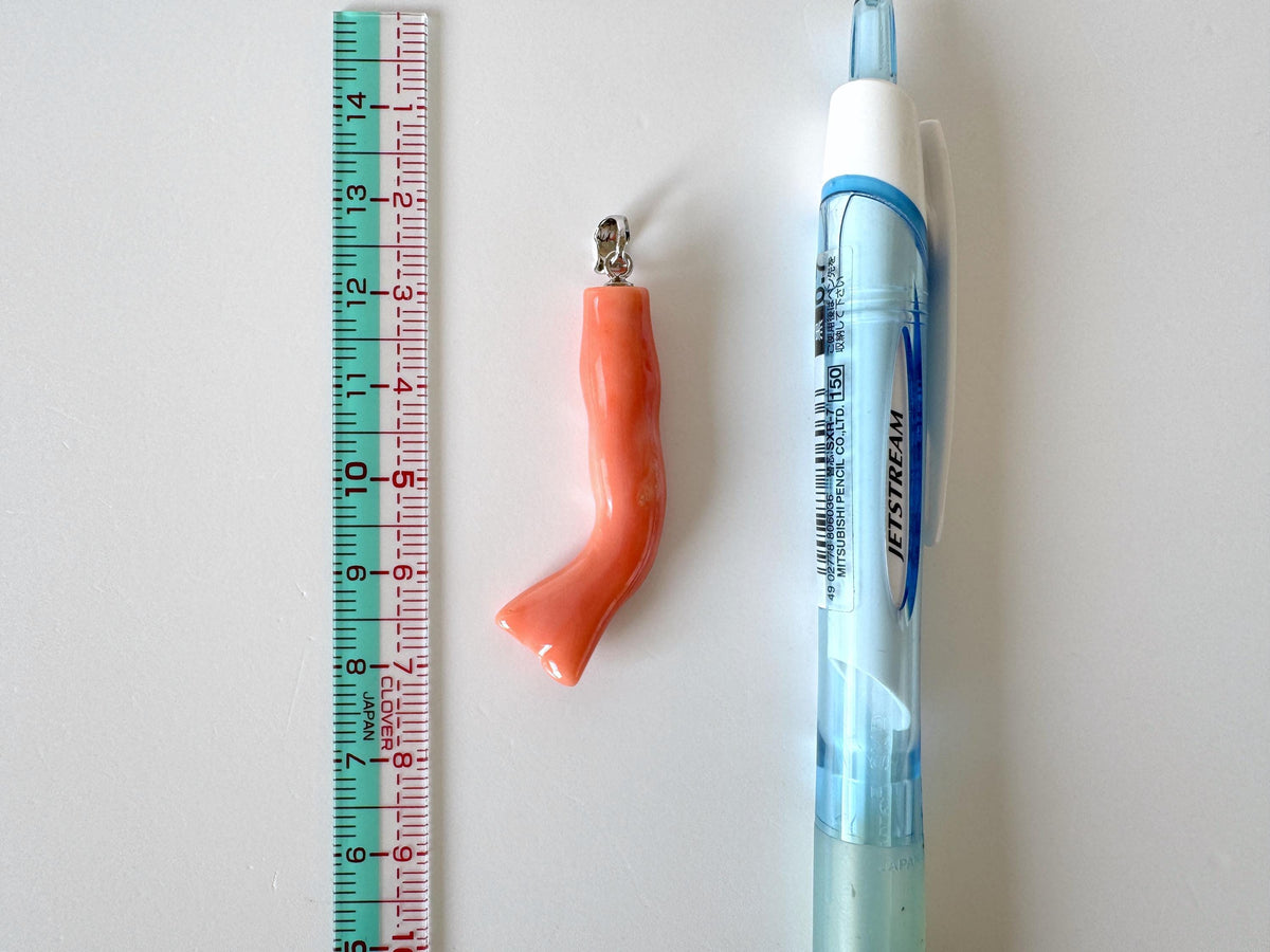 Coral Branch Pendant Natural Deep Sea Coral: Orange Pink Coral Jewelry Accent, Silver Bail (40mm Length)
