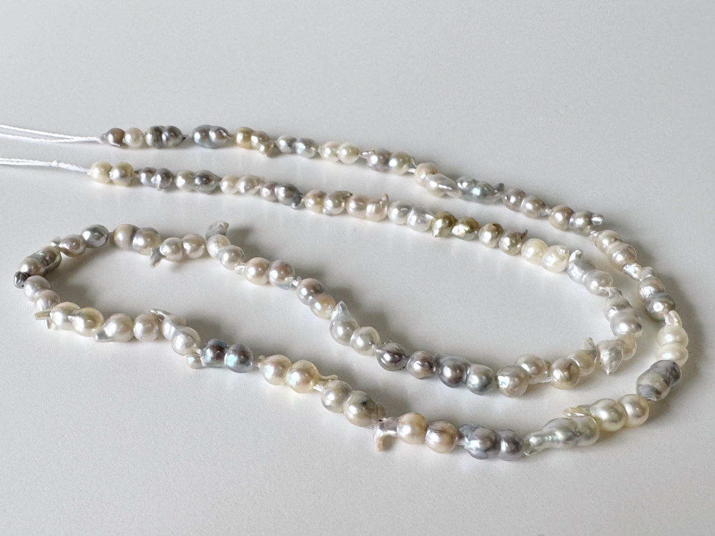 Japanese Akoya Pearl Twin Beads: Natural Blue Silver, 3x6-4x8mm, Cultured Saltwater Pearls | Full Strand 40cm, Genuine Jewelry Supplies