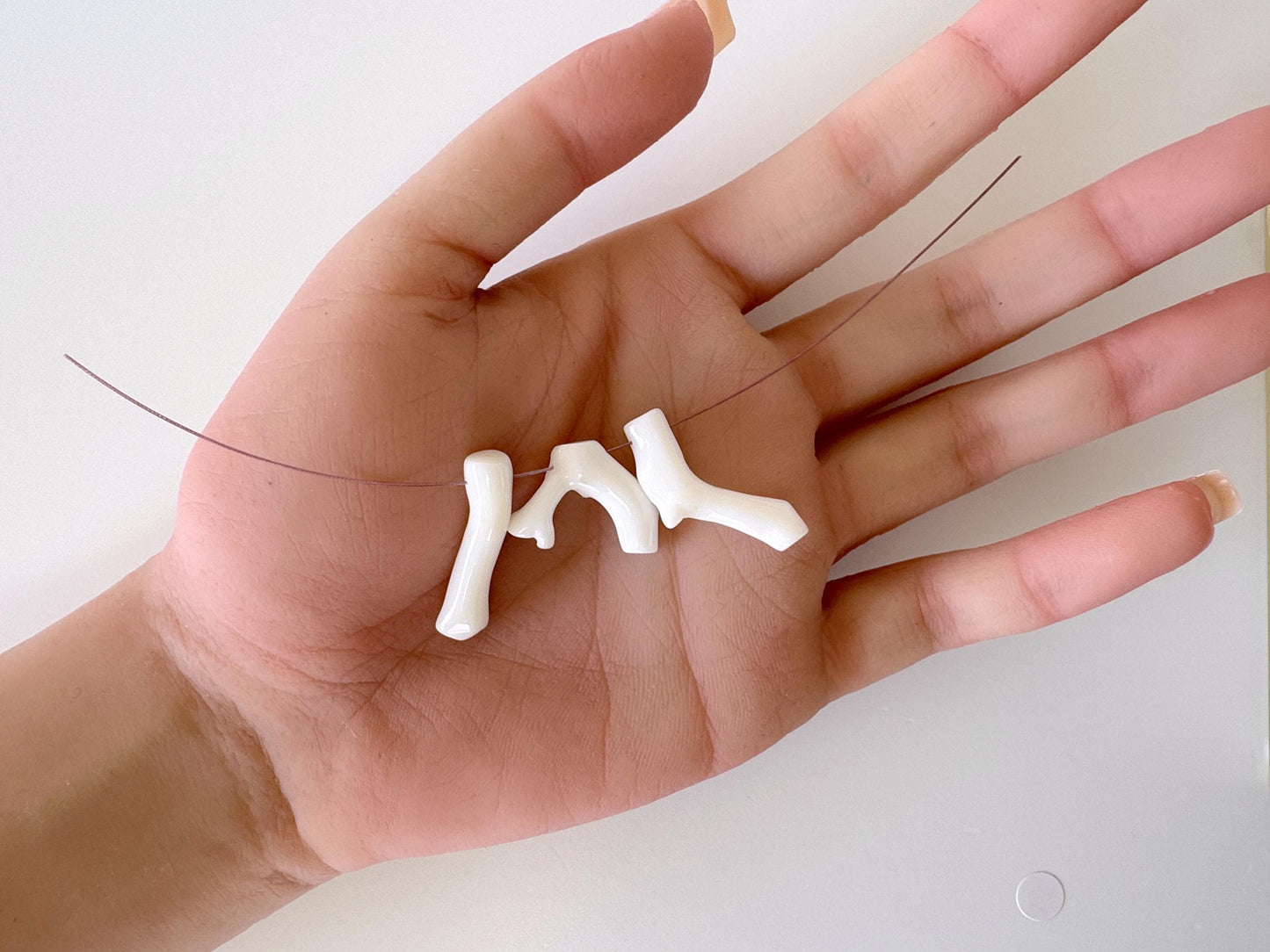 Natural White Coral Branch loose, A Set of 3 Pieces, Side Full Hole, Natural Color Precious Coral Branch, Genuine Coral for jewelry making
