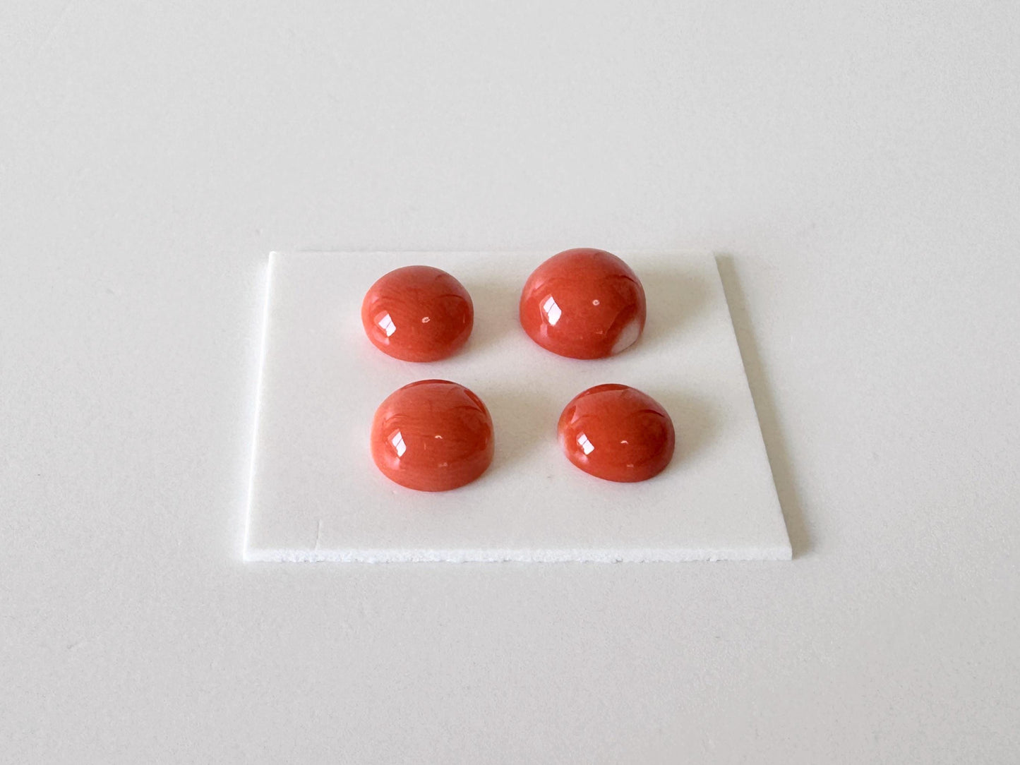 Momo Coral Round Cabochon Set of 4 Pcs, Japanese Orange Coral Loose | Natural Undyed | 7-8.2mm Half-Drilled Flat-Back Jewelry Supplies