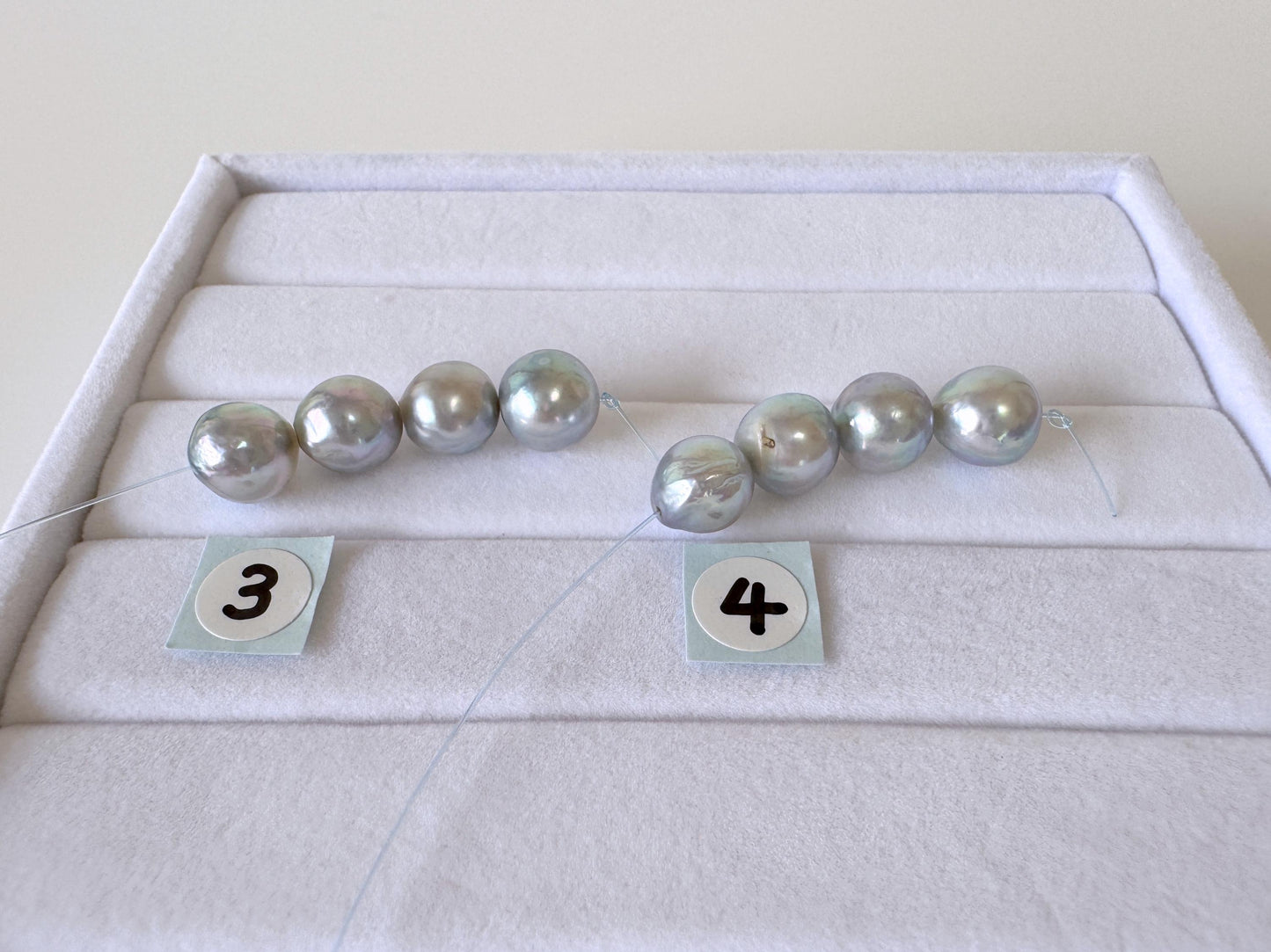 Japanese Natural blue/silver color Akoya Pearl Beads, 7.5-8mm, Mini Strand, Short Strand of 4 Pieces, Cultured in Sea Water