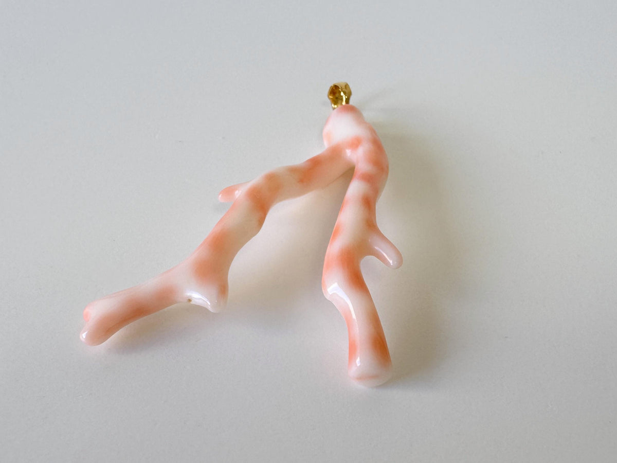 Coral Branch Pendant: Natural Pink / Orange / White Deep Sea Coral, Gold-Plated Silver Bail | 47mm, Unique Jewelry