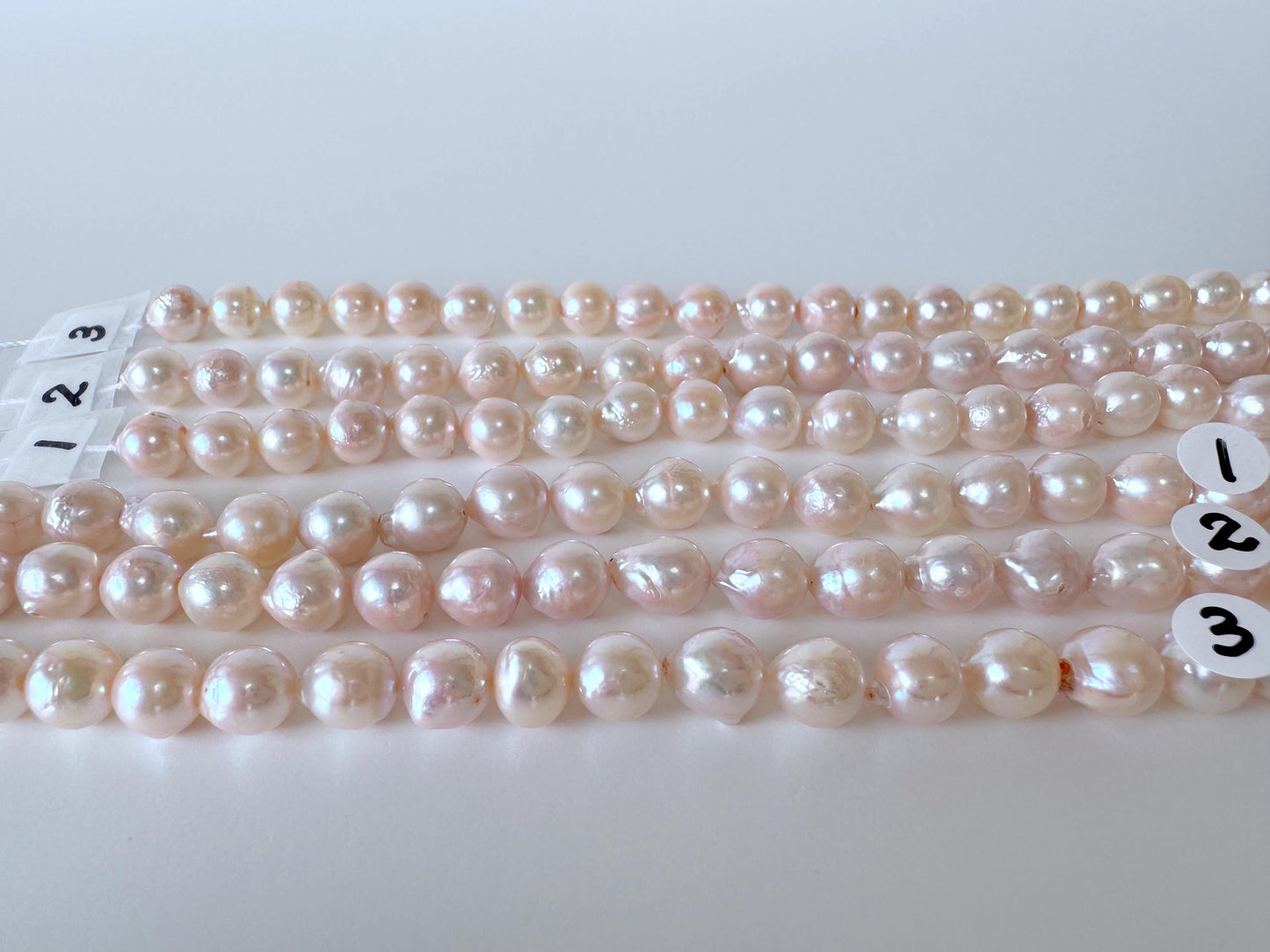 Japanese Akoya Pearl Strand 7-7.5mm Baroque Beads, White Pink Overtone (40cm, Saltwater Cultured)