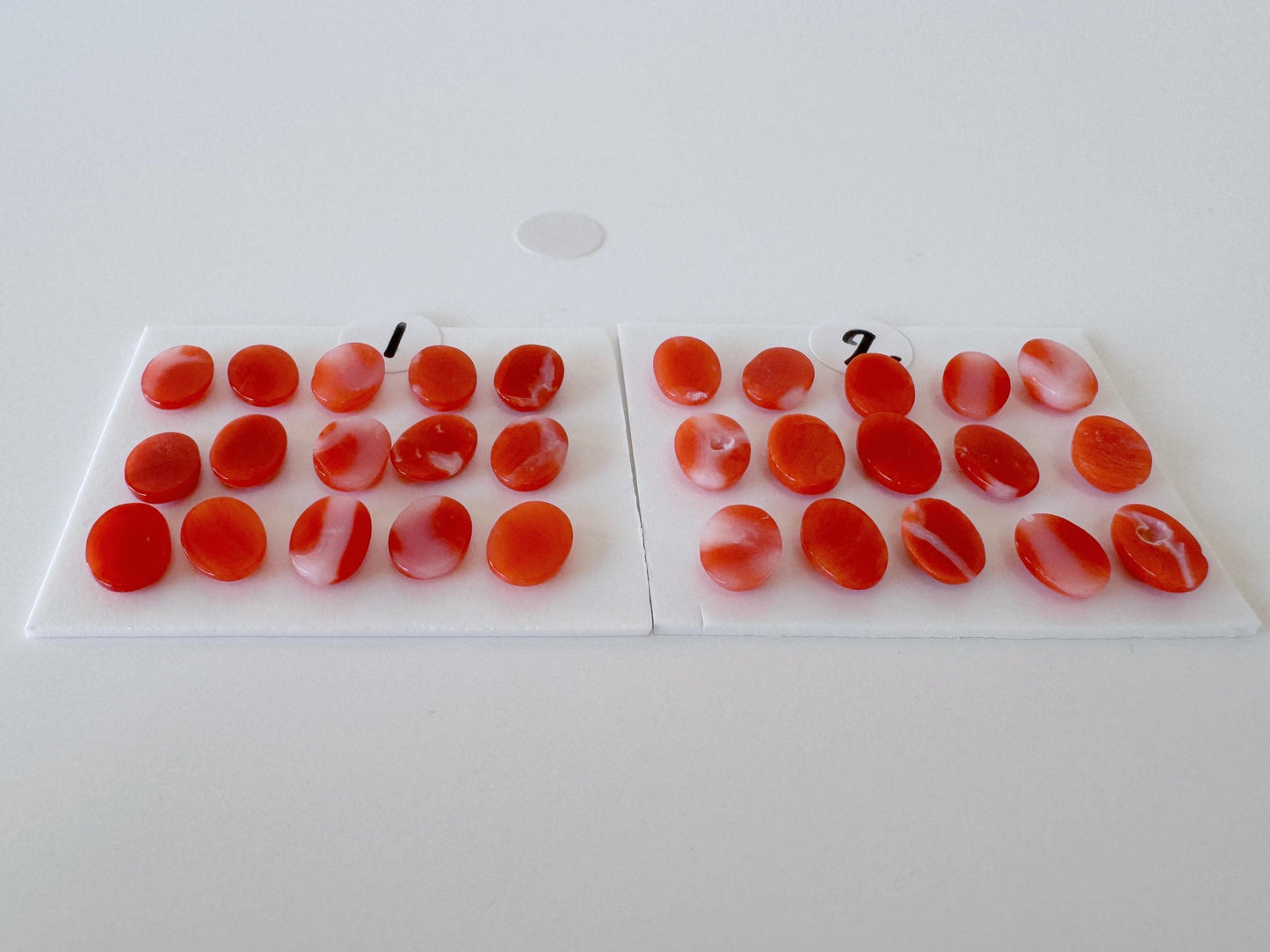 Natural Japanese Aka (Red) Coral Cabochons: 7x5mm Oval, Set of 15