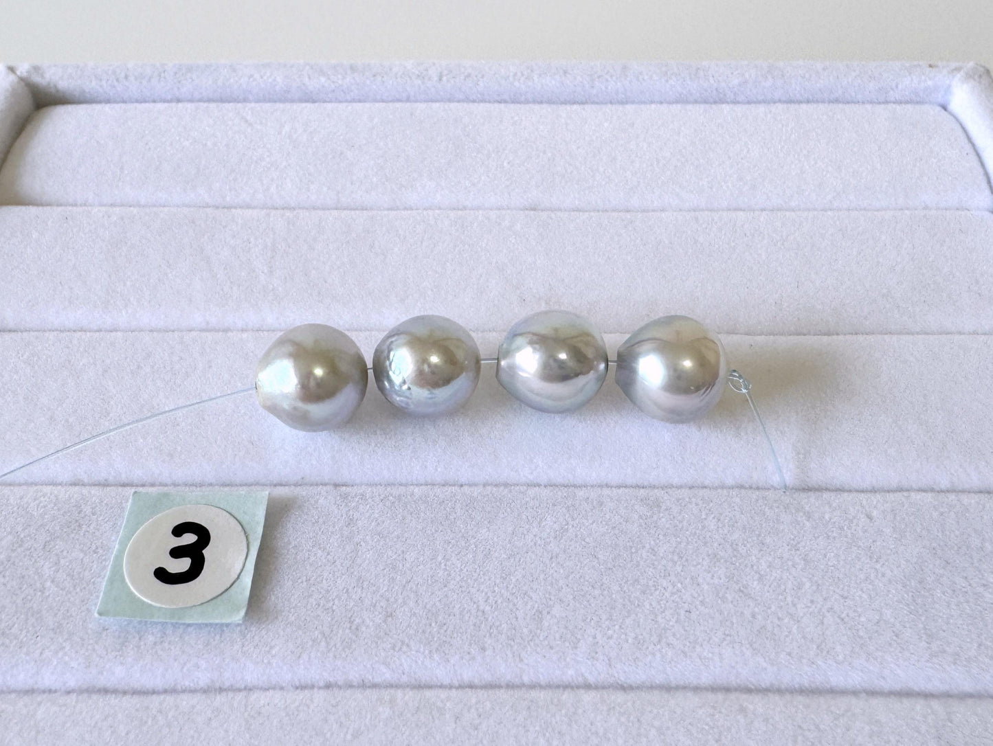 Japanese Akoya Pearl Beads: Natural Blue-Silver Cultured Pearls, Semi-Round Shape (7.5-8mm, Saltwater Mini Strand, 4 Pcs)