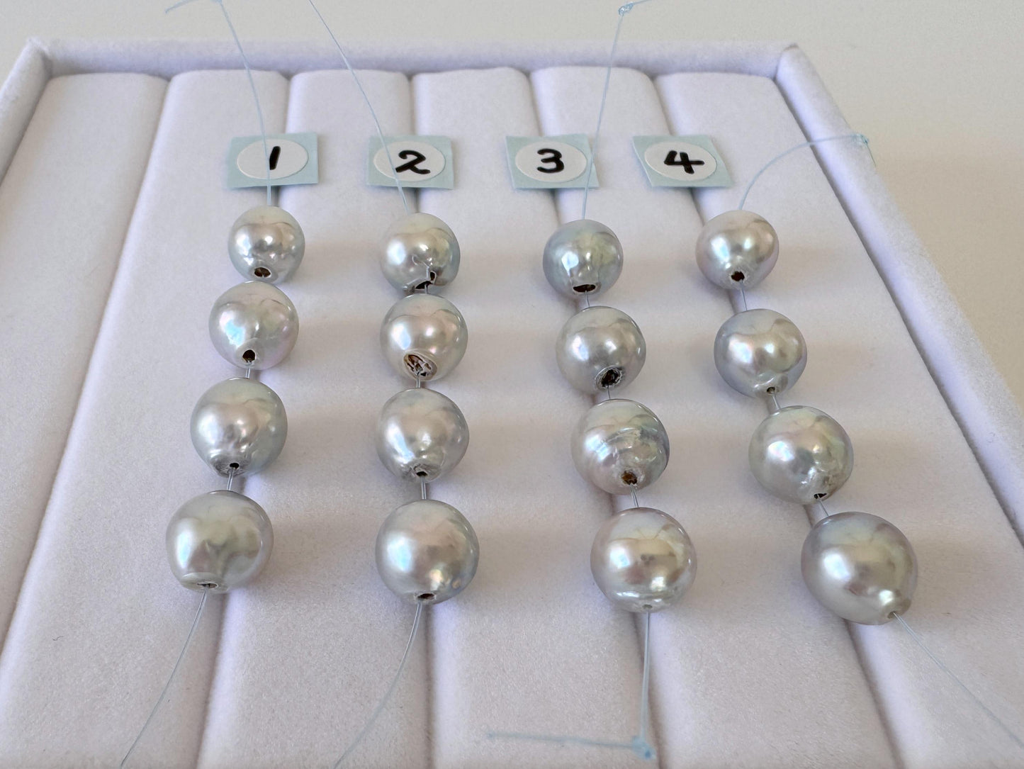 Japanese Akoya Pearl Beads: Natural Blue-Silver Cultured Pearls, Semi-Round Shape (7.5-8mm, Saltwater Mini Strand, 4 Pcs)