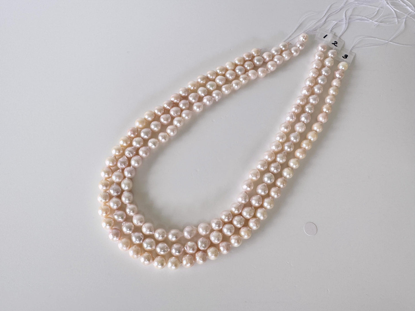 Japanese Akoya Pearl Strand 7-7.5mm Baroque Beads, White Pink Overtone (40cm + 5pcs, Saltwater Cultured)