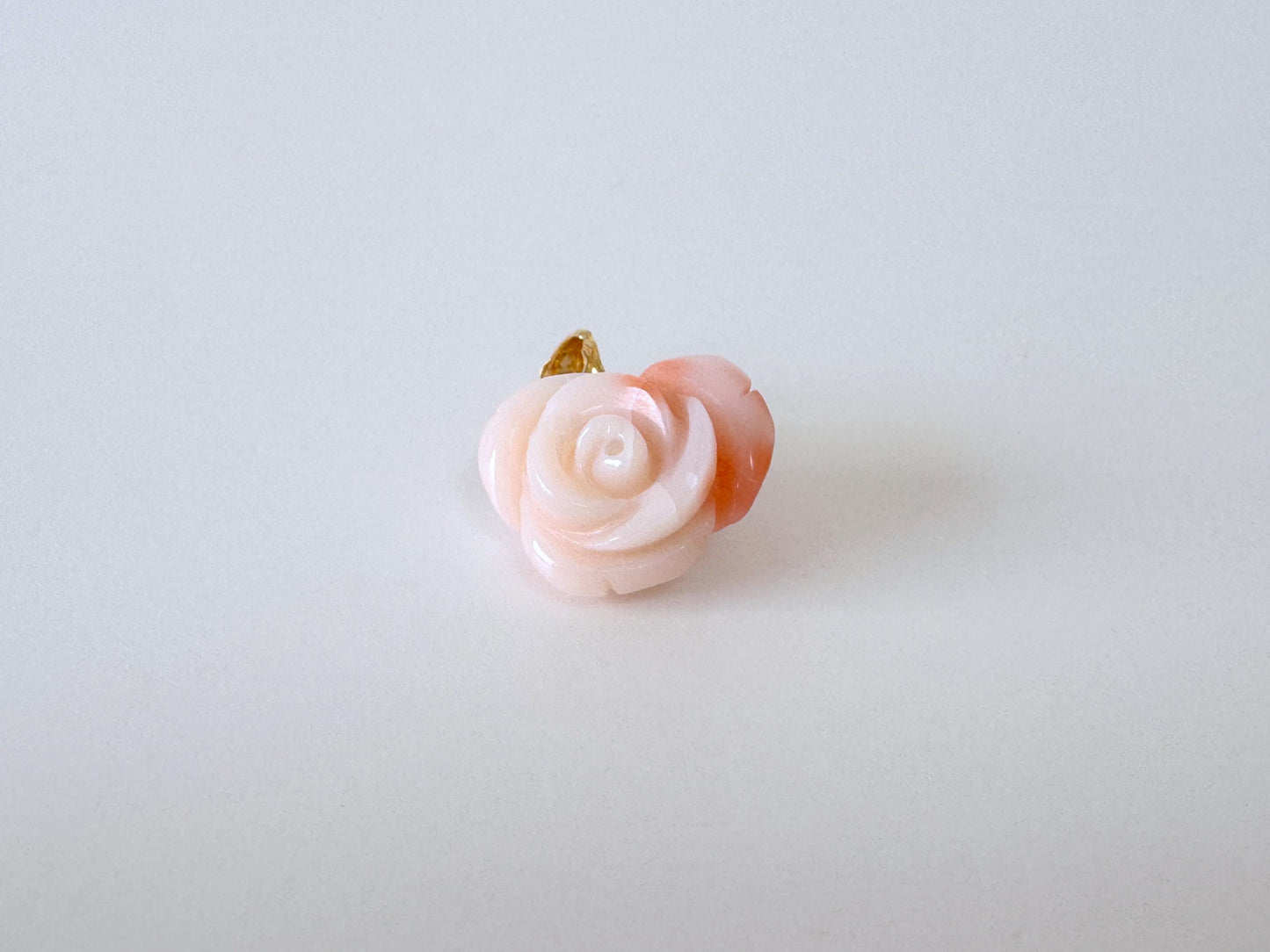 Natural Coral Rose Pendant Jewelry: Pink White Deep Sea Coral Carving, Silver Gold Plated Bail (11.8x13mm, Genuine Coral)