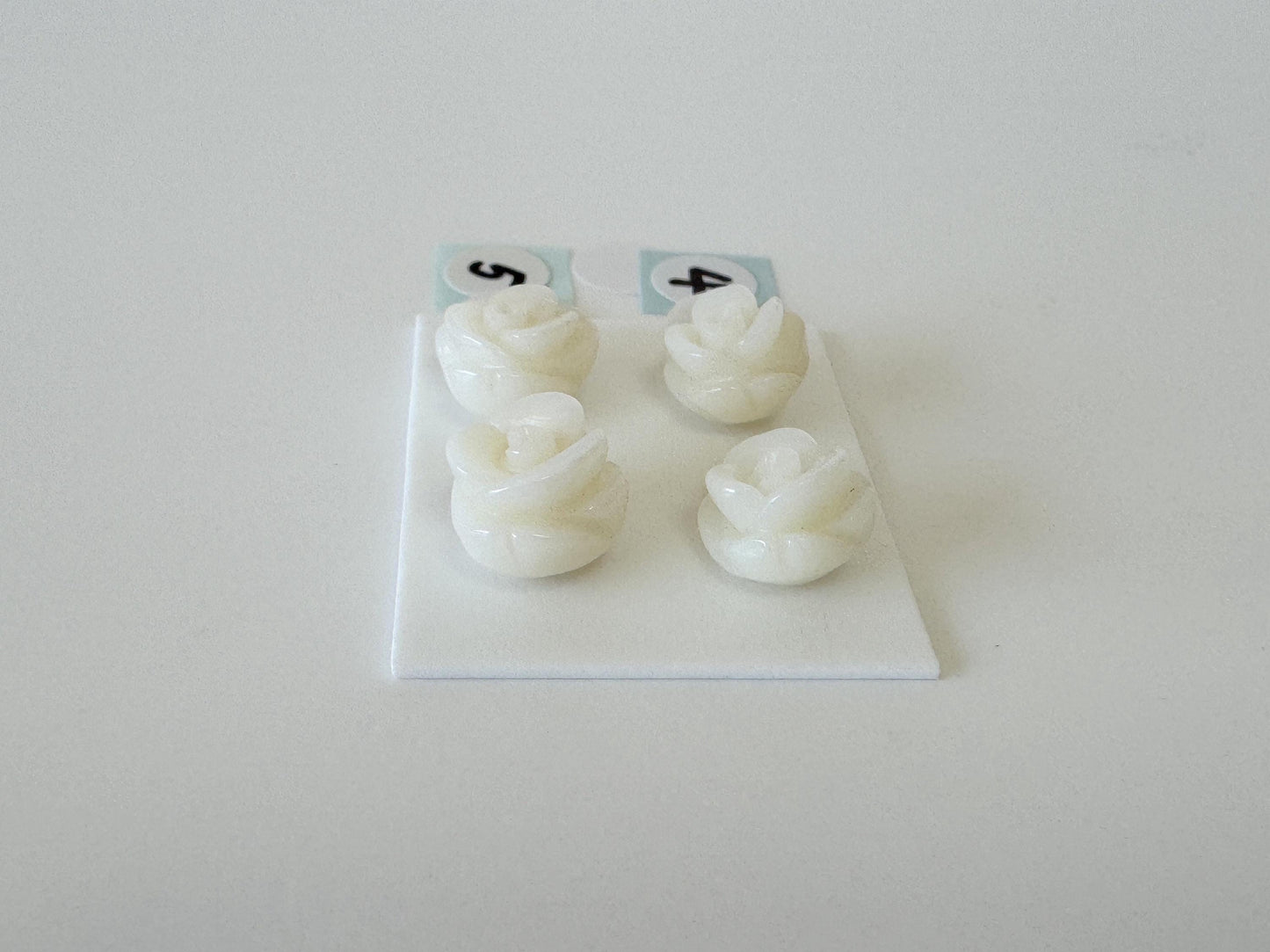Natural White bamboo Coral Rose Carvings 9-11mm, White color, Price per pair, For Studs and Earrings, For Jewelry Making, Some Imperfection