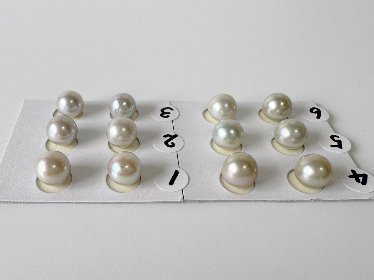 Japanese Blue/Silver (Cobalt Treated) Akoya Pearl 7.5-8mm, Half-Drilled loose, Price per pair, Salt water pearl