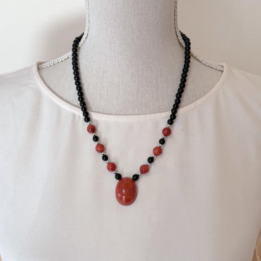 Onyx, Sponge Coral Necklace, Brass Hook & Adjuster