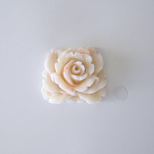 Natural Deep Sea Coral Rose Carving Loose, Natural White/Pink Color Coral, 35x30mm, Flat Back, For Jewelry Making, Hand Carved