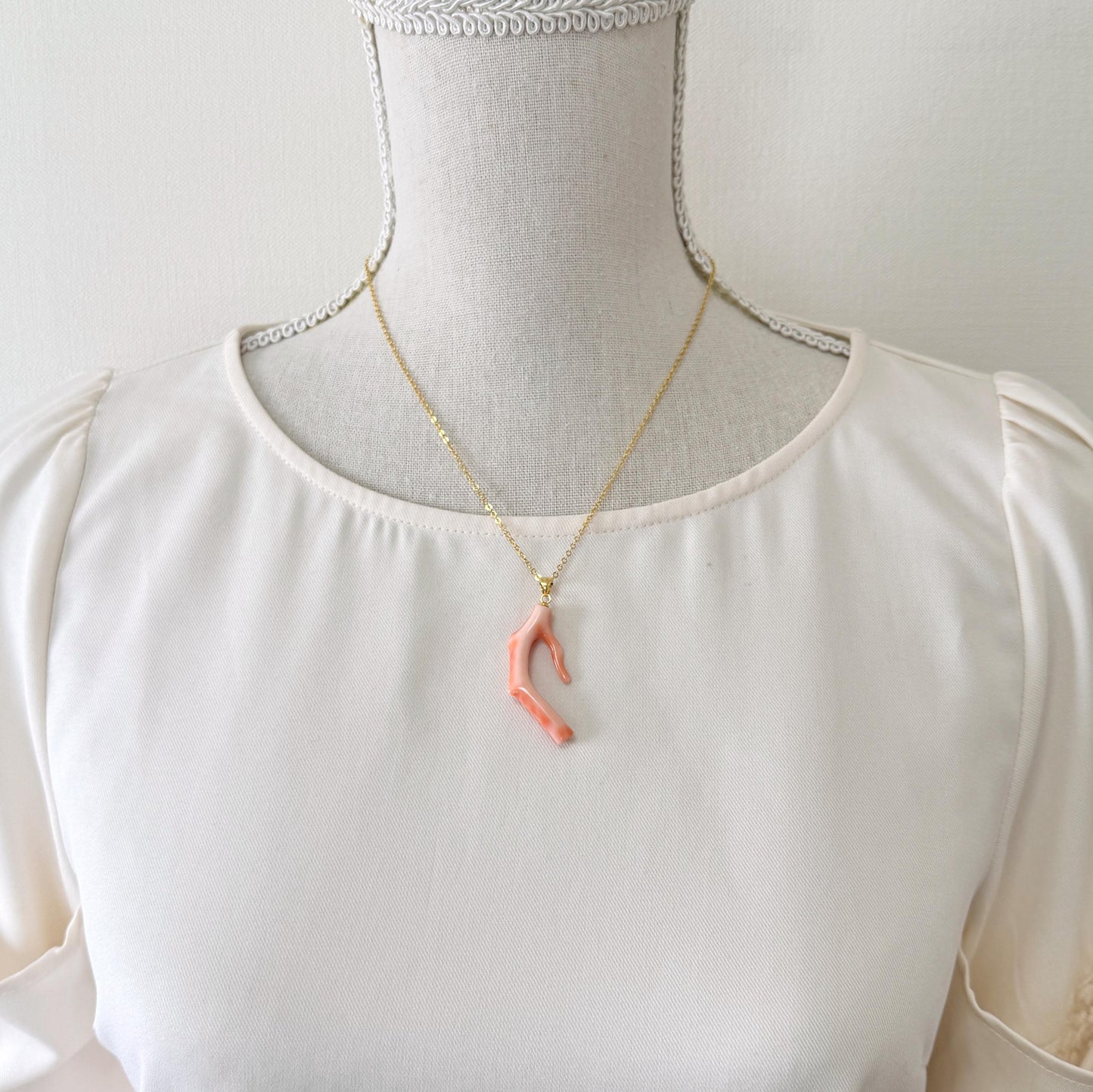 Coral Branch Pendant: Natural Deep Sea Coral, Gold-Plated Silver Bail | 40mm, Lightweight Jewelry, Unique Organic Design