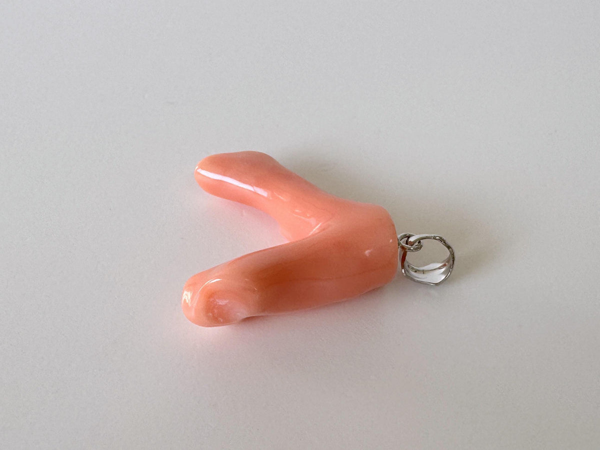 Coral Branch Pendant: Natural Orange Pink Deep Sea Coral, Silver Rhodium-Plated Bail | 22mm, Jewelry Accessory