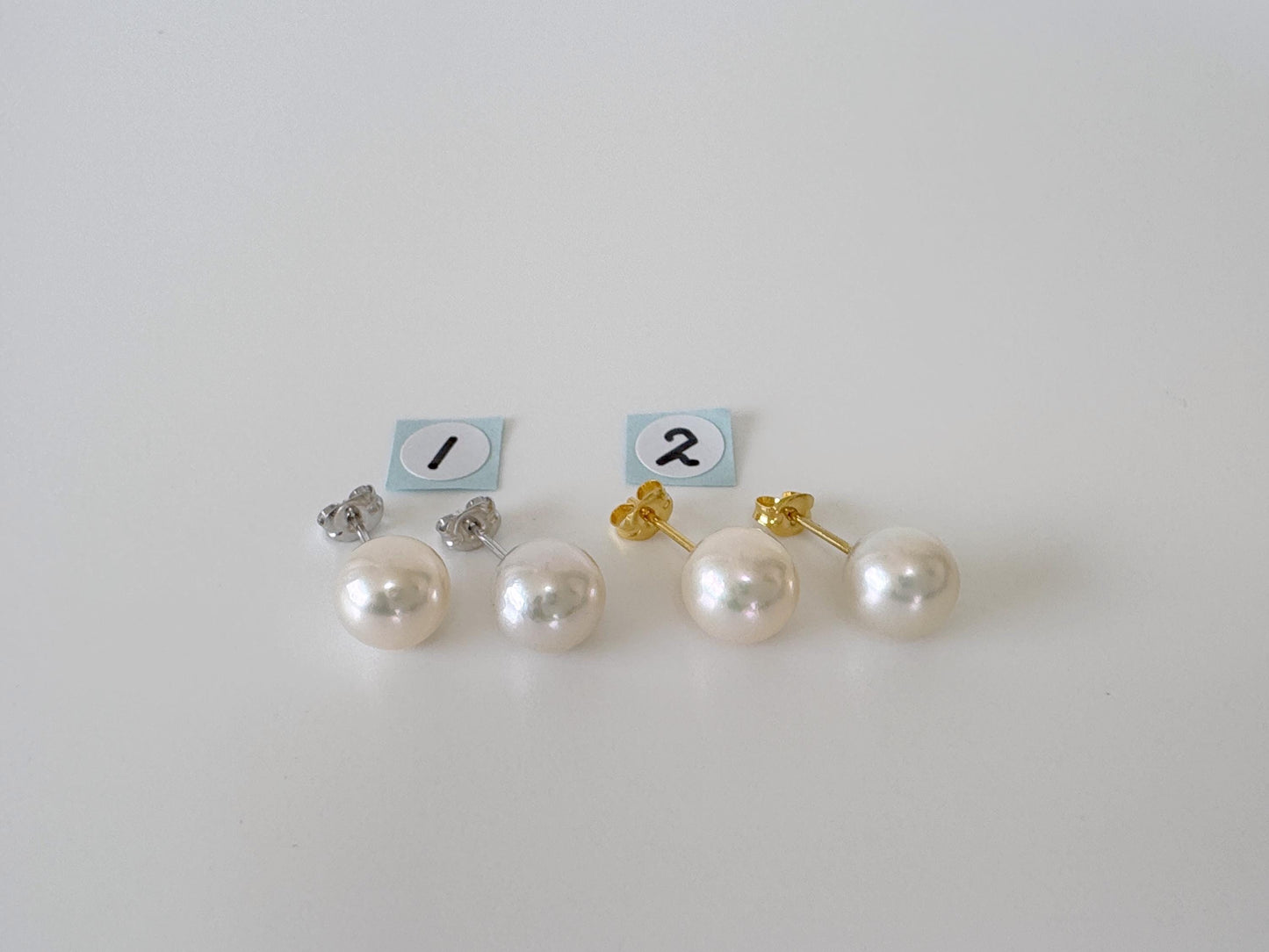 Japanese White Akoya Pearl Stud Earrings, 8.5mm, Silver 925 Post/Ear Nuts, Genuine Akoya Pearl, Salt water cultured pearl