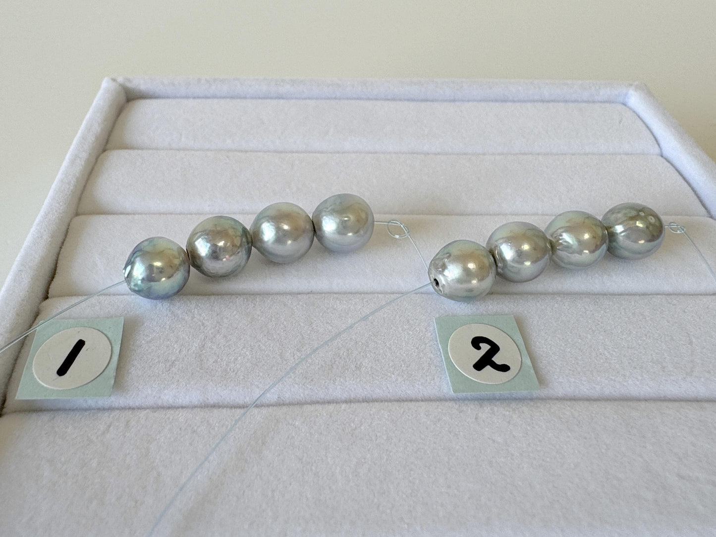 Japanese Natural blue/silver color Akoya Pearl Beads, 7.5-8mm, Mini Strand, Short Strand of 4 Pieces, Cultured in Sea Water