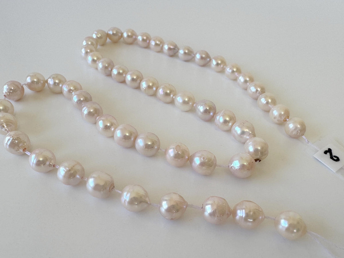 Japanese Akoya Pearl Strand 7-7.5mm Baroque Beads, White Pink Overtone (40cm + 5pcs, Saltwater Cultured, Some natural defects)