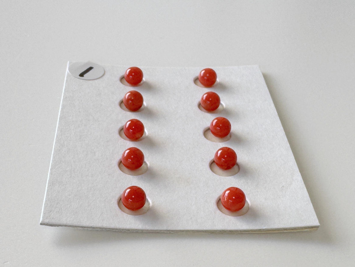 Mediterranean Red Coral Round Loose: Natural Gemstone Beads for Jewelry Making (3.7-4mm, Half-Drilled Hole, Set of 10)