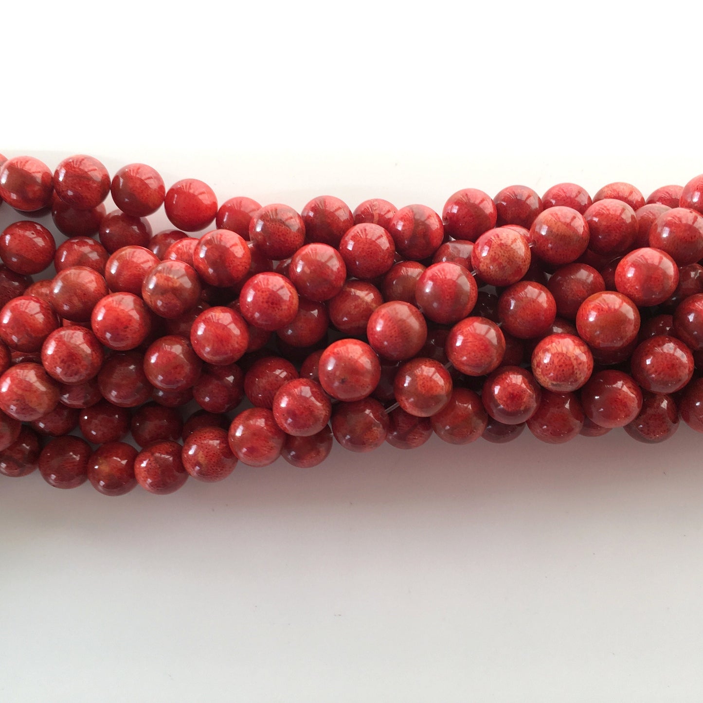 Natural sponge coral 9-9.5mm strands, Red-deep red color, 15.7inches, 40cm, Natural apple coral strands, Wholesale, Price per strand