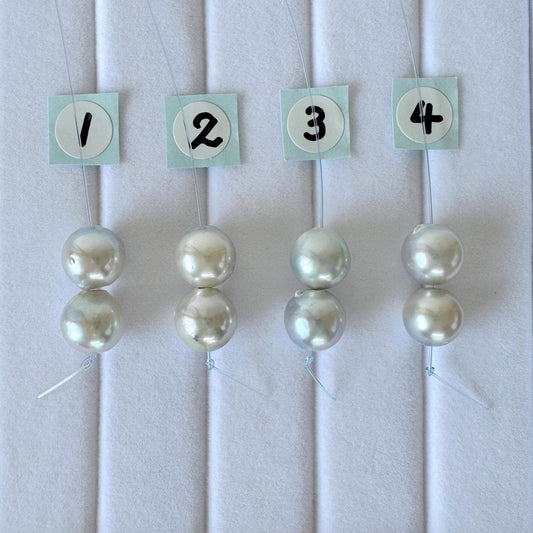 Japanese Akoya Pearl Beads Natural Blue Silver, Cultured Saltwater (8-8.5mm, Mini Strand, Genuine Jewelry Supplies), 2 Pcs